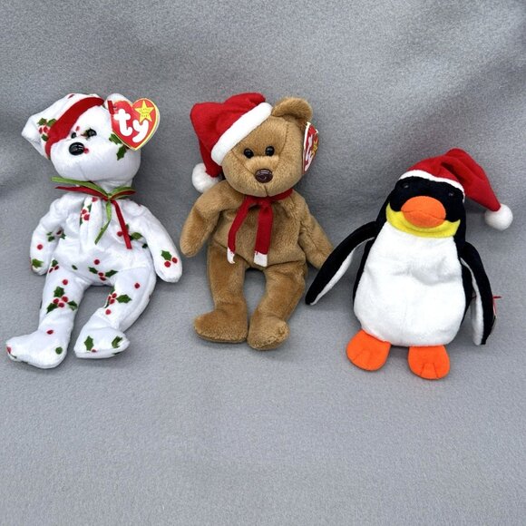 Other - Christmas Holiday Plush Lot Penguin Teddy Bear Holly & Berry Bear Stuffed Toy TY